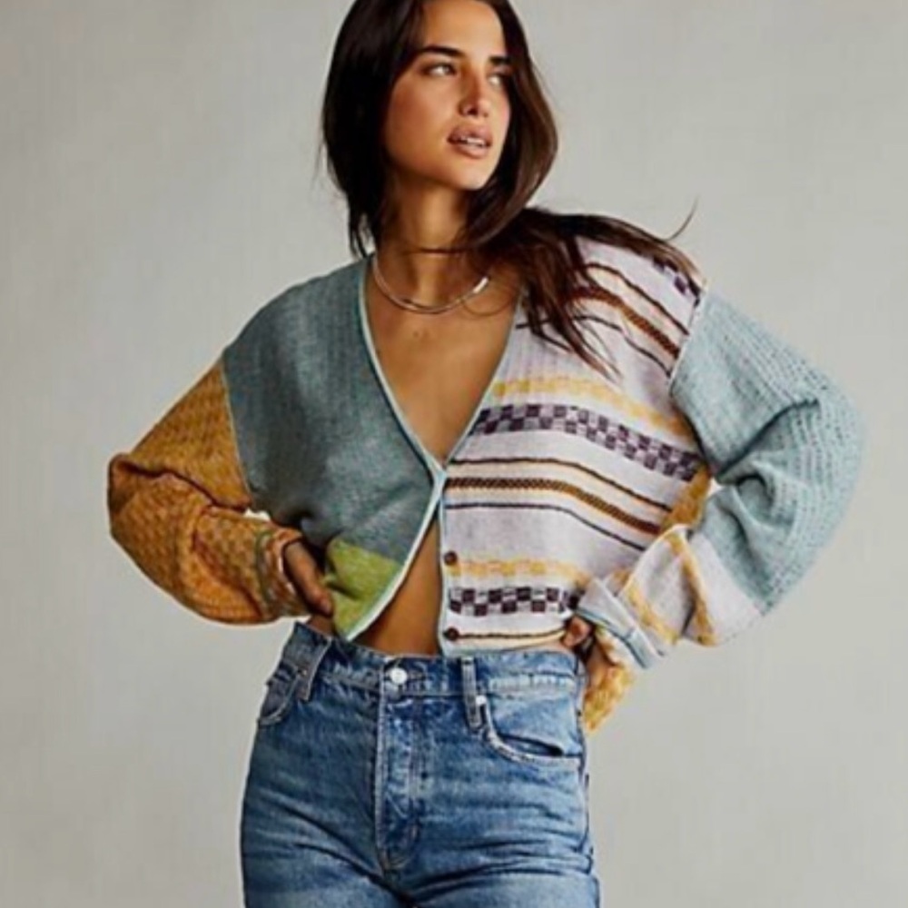 Free people mixed print Ready Set Go cardigan. Size large